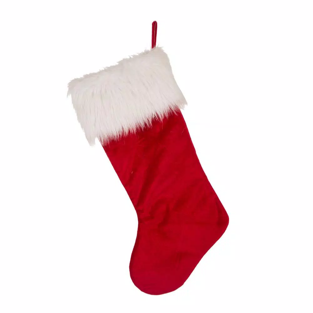 Glitzhome 21 in. Red Polyester Velvet Christmas Stockings with Plush Cuff - Good Dog Print (2-Pack)