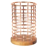 Creative Home Acacia Wood and Copper Iron Wire Utensil Tool Holder Crock thumbnail 1
