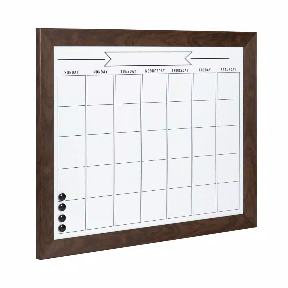 DesignOvation Beatrice Framed Magnetic Dry Erase Monthly Calendar Memo Board with Magnets and Marker
