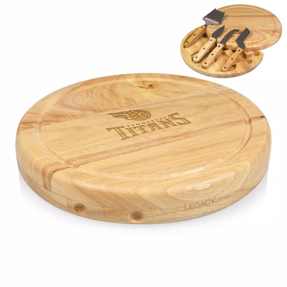 TOSCANA Tennessee Titans Circo Wood Cheese Board Set with 4 Stainless Steel Tools