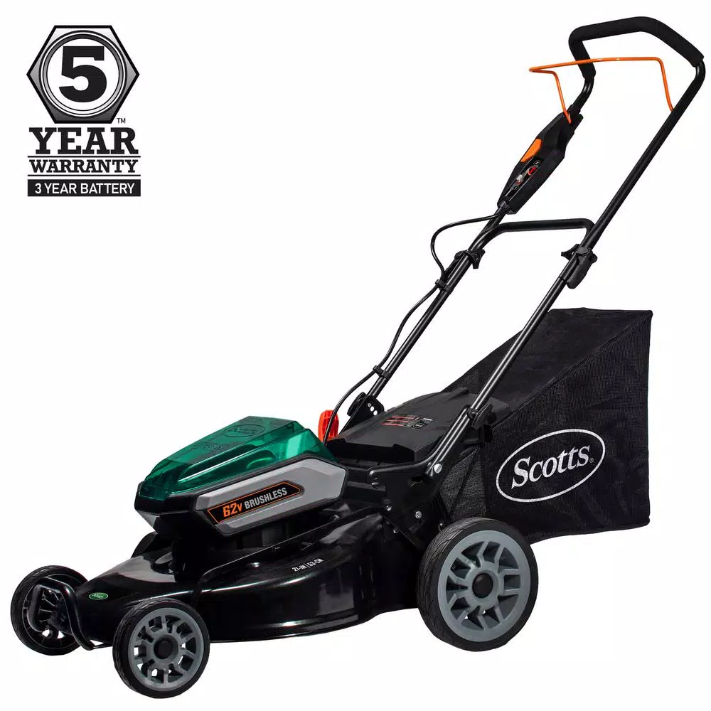 Scotts 62V Cordless Lithium-Ion 21 in. Walk Behind Push Mower with 5 Ah Battery and Charger