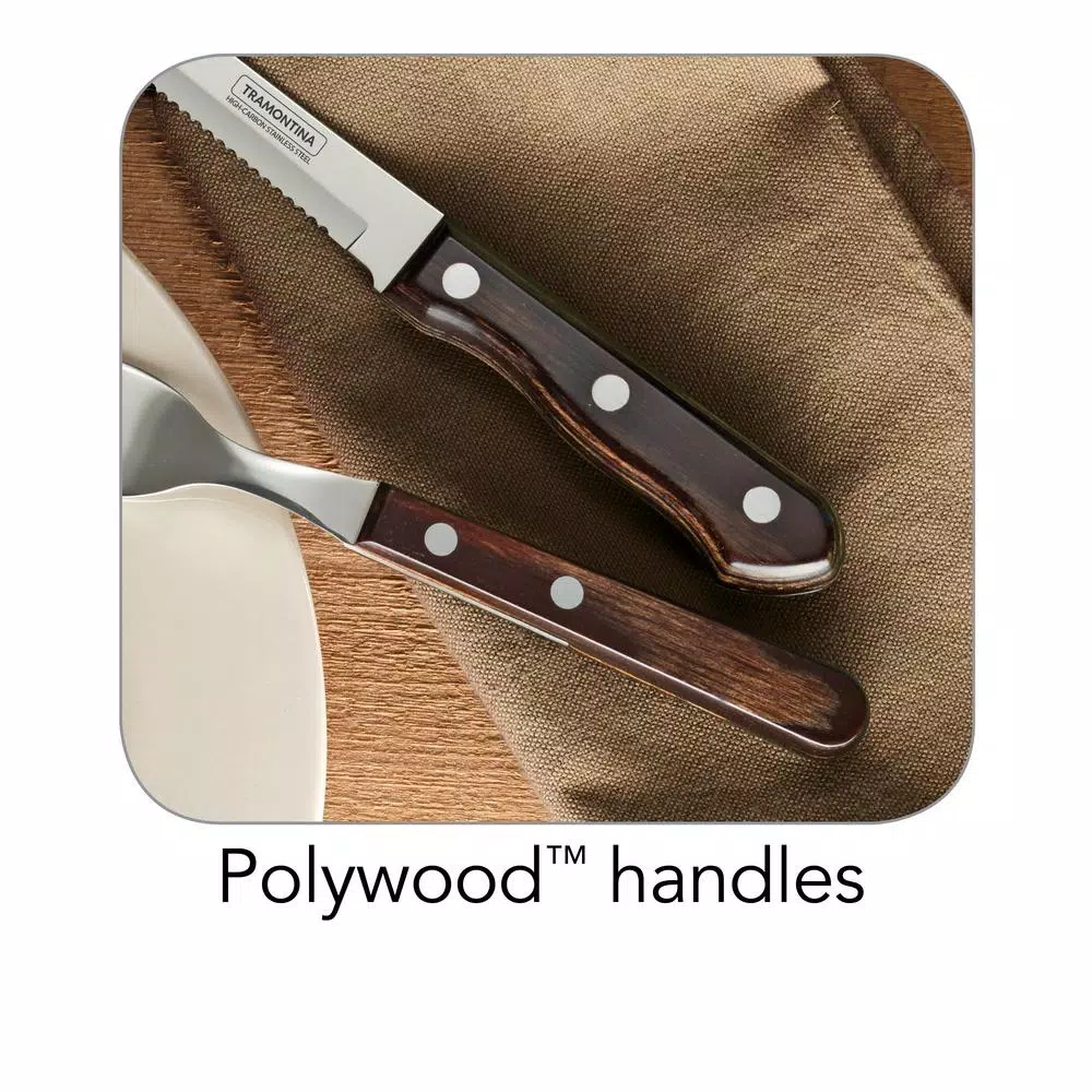 Tramontina Churrasco 8-Piece Steak Knife and Fork Set with Dark Brown Poly-Wood Handles