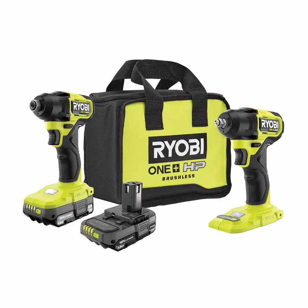 RYOBI ONE+ HP 18V Brushless Cordless 2-Tool Kit: 1/4 in. Impact Driver & 3/8 in. Impact Wrench