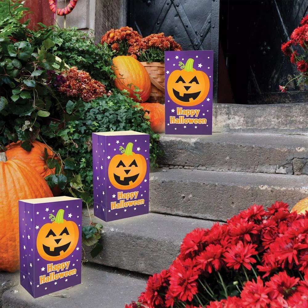 LUMABASE 12-Piece Battery Operated Pumpkin Luminaria Kit - Flameless LED Path Lights