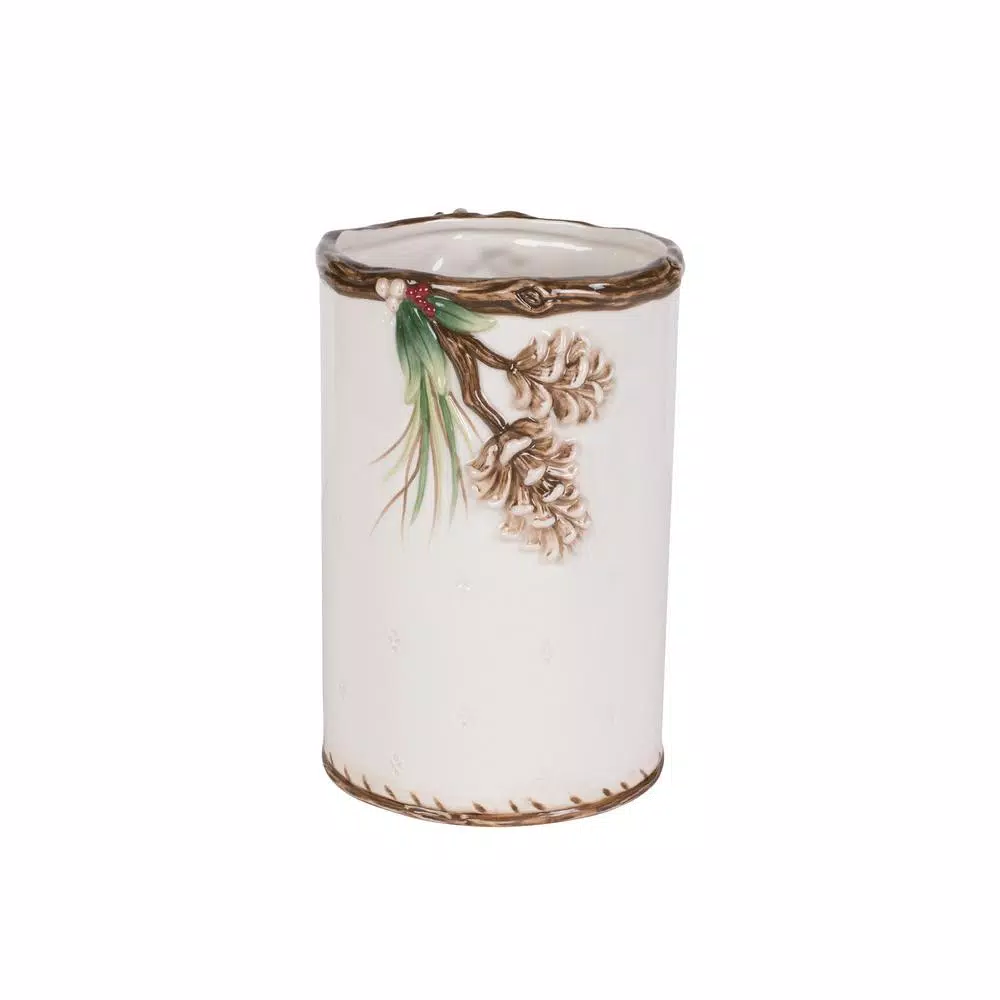 FITZ and FLOYD Forest Frost Ceramic Earthenware Utensil Holder - Winter Pine and Berry Design