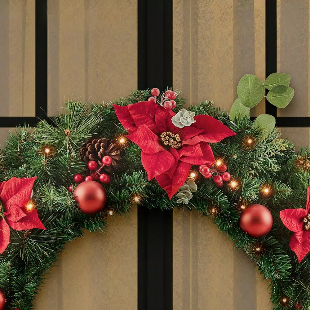 Home Accents Holiday 36 in. Berry Bliss Pre-Lit Artificial Christmas Wreath with Warm White LED Lights and Timer