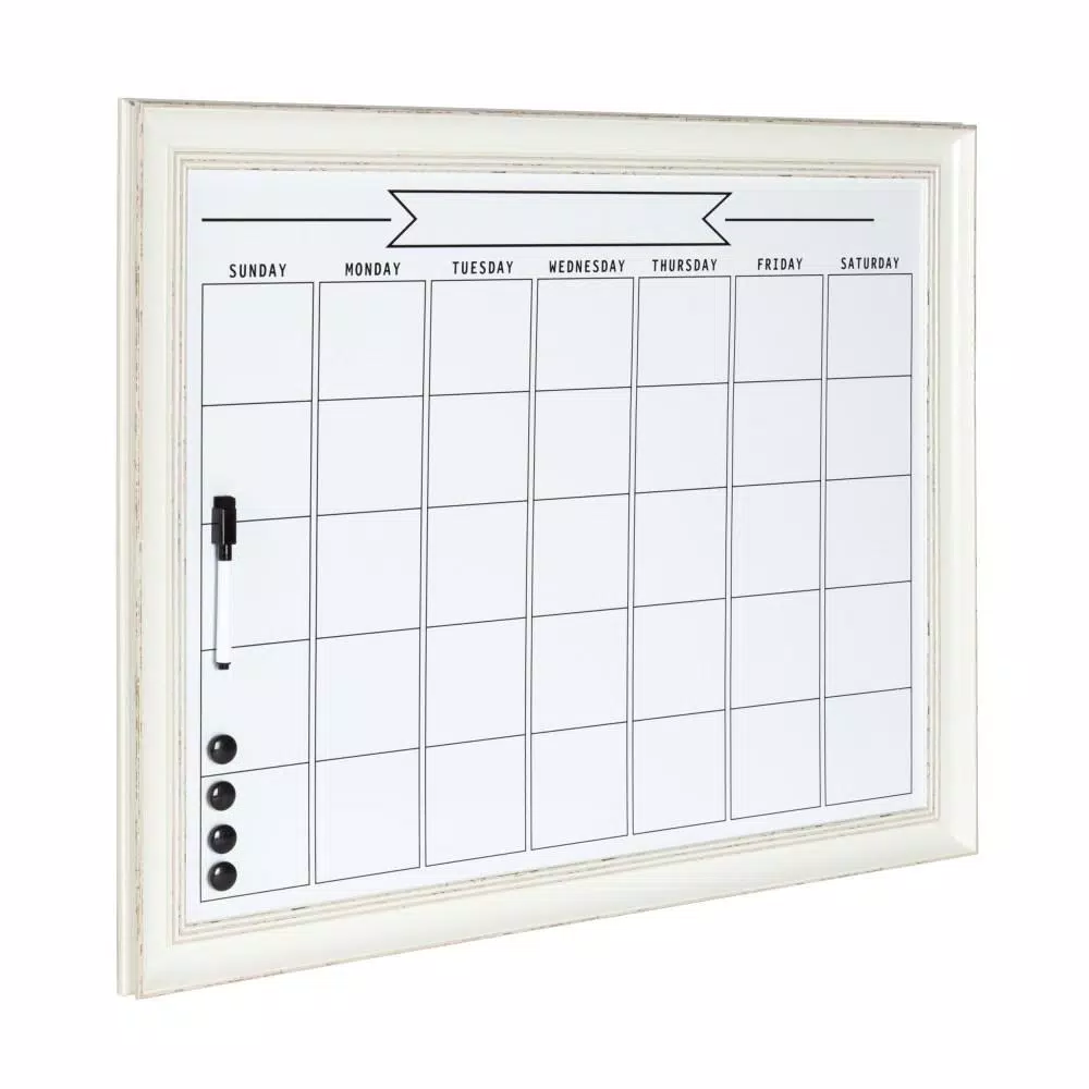DesignOvation Macon Monthly Dry Erase Magnetic Wall Calendar Memo Board with Frame