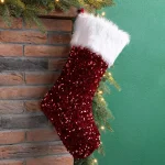 Glitzhome 21 in. Red Sequin Christmas Stocking with White Faux Fur Cuff thumbnail 5