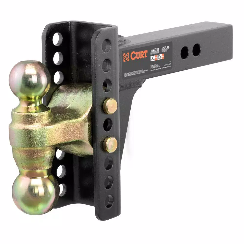 CURT Adjustable Channel Mount Trailer Hitch Ball Mount with Dual Ball, 2 in. Shank, 14,000 lbs. Capacity
