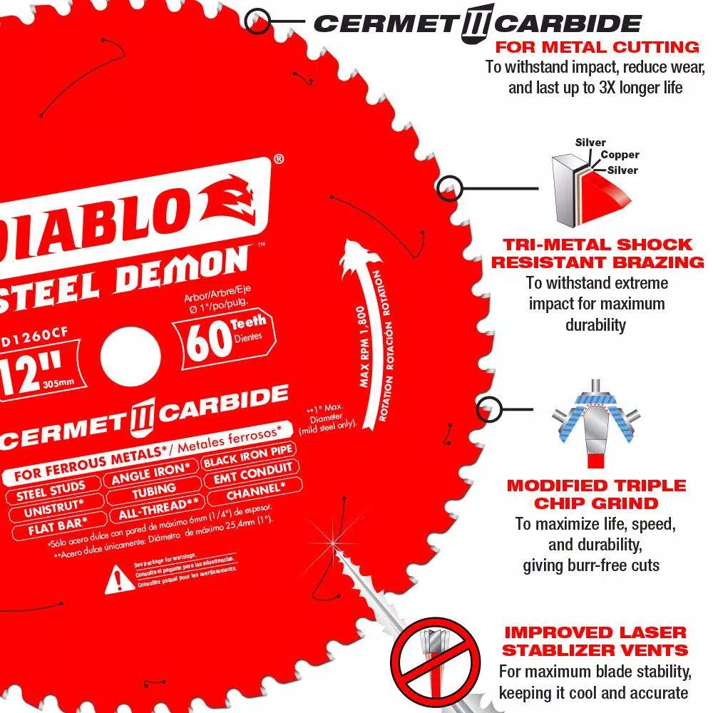 Diablo Steel Demon Cermet II 12 in. 60-Tooth Carbide Circular Saw Blade for Metal & Stainless Steel