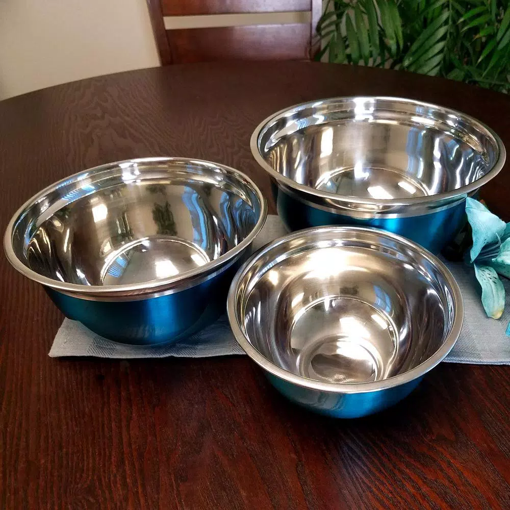 Oster Rosamond 3-Piece Stainless Steel Mixing Bowl Set, Turquoise Brushed Finish