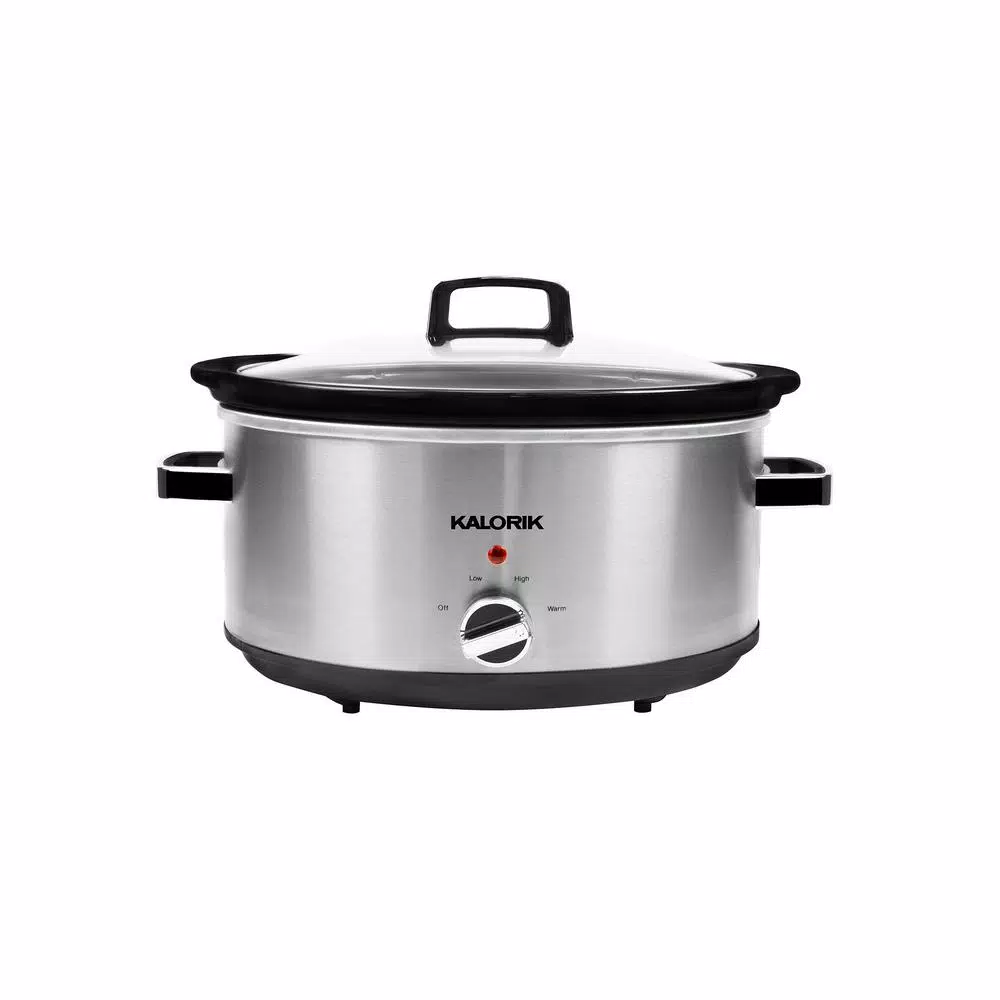 KALORIK 6.5 Qt. Stainless Steel Slow Cooker with Removable Stoneware and Glass Lid