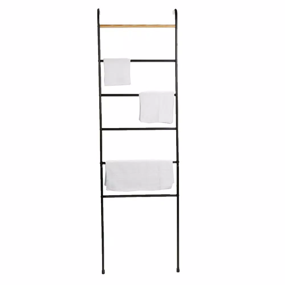 Mind Reader 6-Bar Freestanding Towel Rack, Black Metal Bathroom Towel Stand