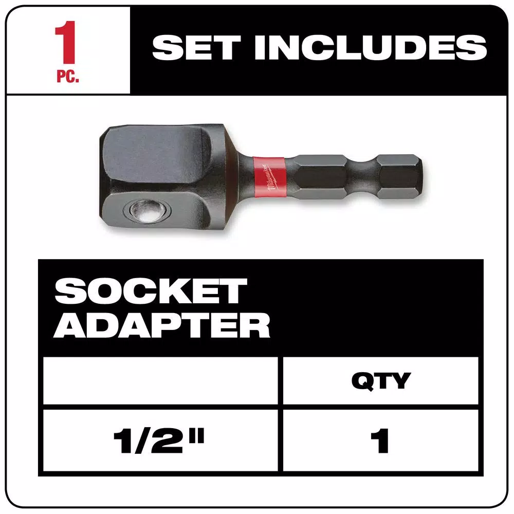 Milwaukee SHOCKWAVE 1/2 in. Drive to 1/4 in. Hex Impact Socket Adapter