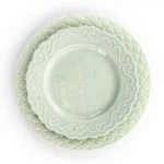 Gibson Home Quilted Eyelet 16-Piece Fine Ceramic Dinnerware Set, Light Grey, Service for 4 thumbnail 2