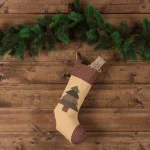 VHC Brands 20 in. Cotton Sequoia Creme White Rustic Christmas Stocking with Burgundy Check Accents thumbnail 3