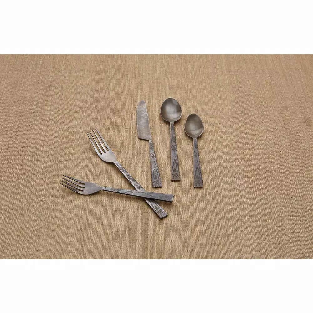 Park Designs Bear Tracks 5-Piece Stainless Steel Flatware Set, Service for 1, Burnished Steel