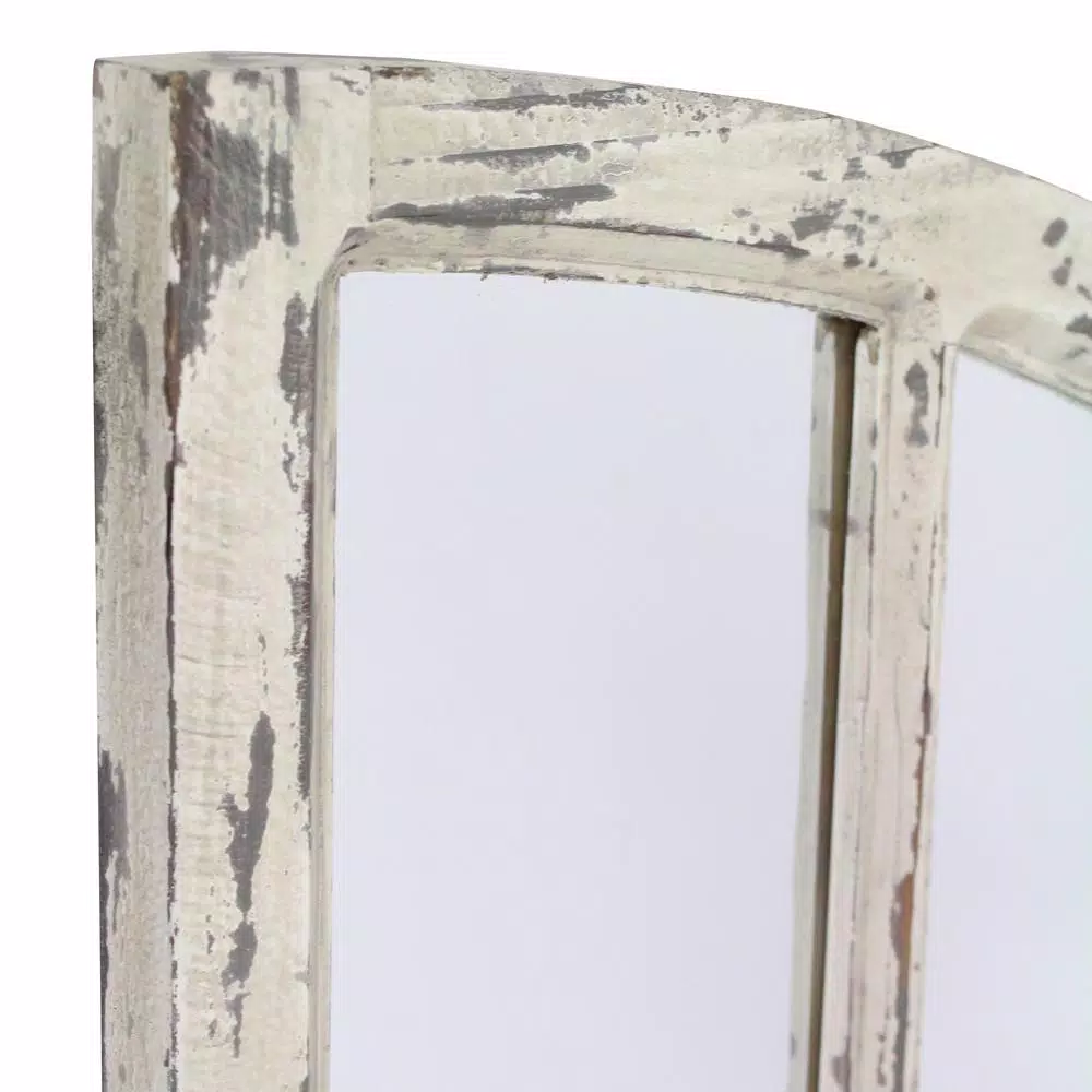 Aspire Home Accents Pueblo Distressed Off-White Wood Arch Windowpane Mirror Set (27 x 15 in.)