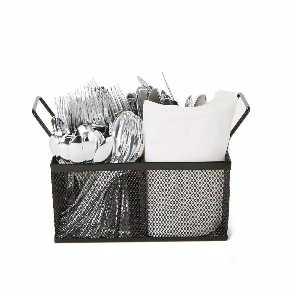 Mind Reader 4-Section Black Mesh Cutlery Caddy, Stainless Steel Flatware Organizer for Countertops