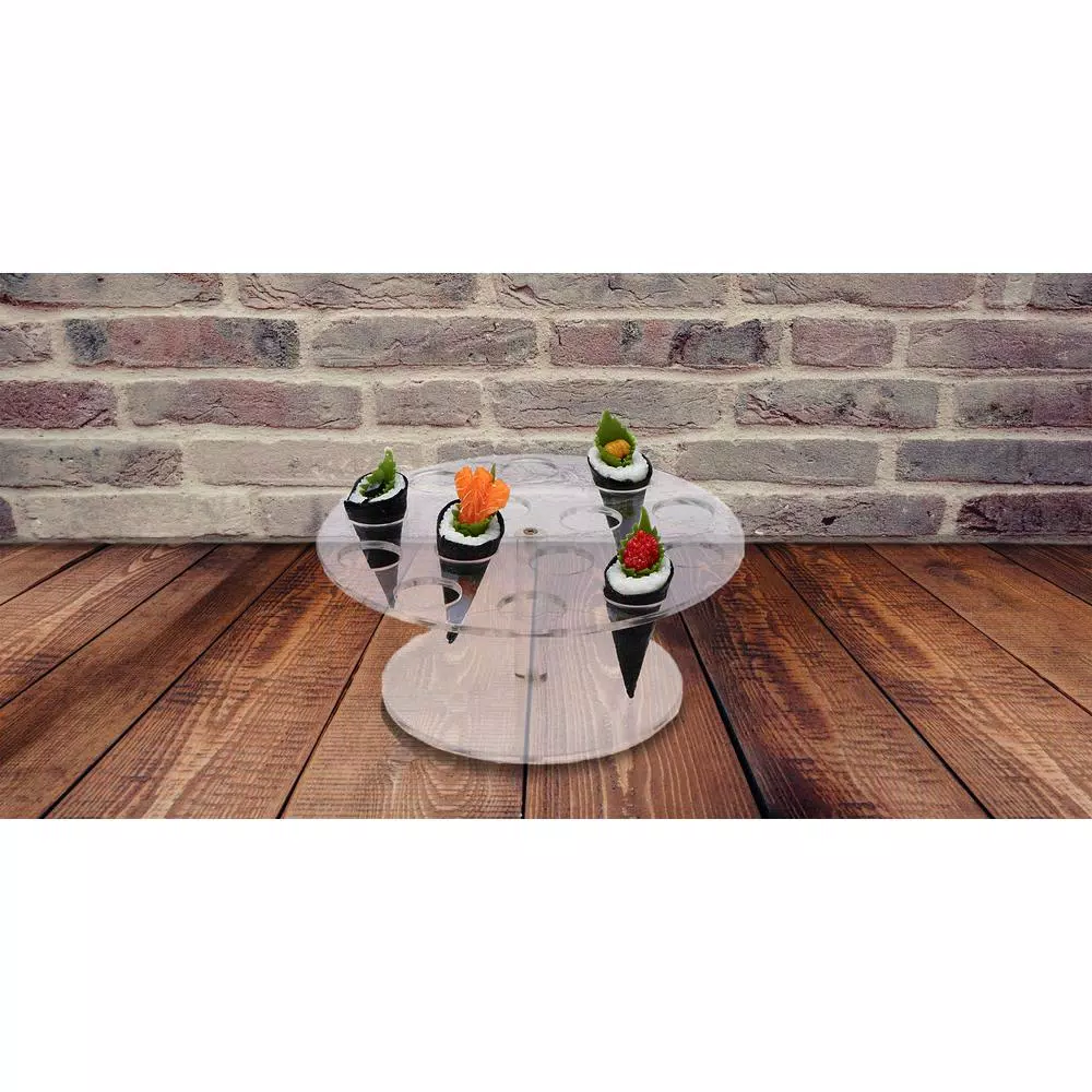 Mind Reader Clear Acrylic 14-Slot Round Ice Cream Cone & Sushi Roll Serving Tray Holder