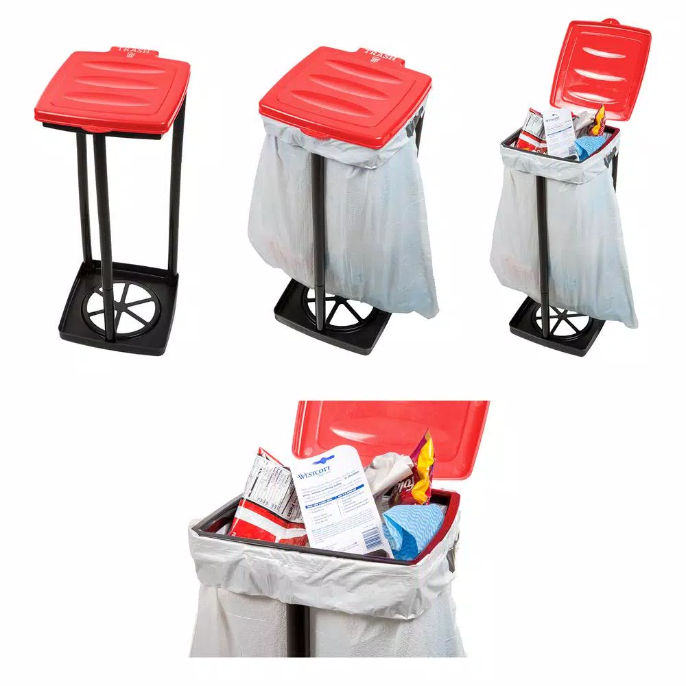 Wakeman Outdoors 13 Gal. Portable Red Trash Bag Holder for Camping and Outdoor Use