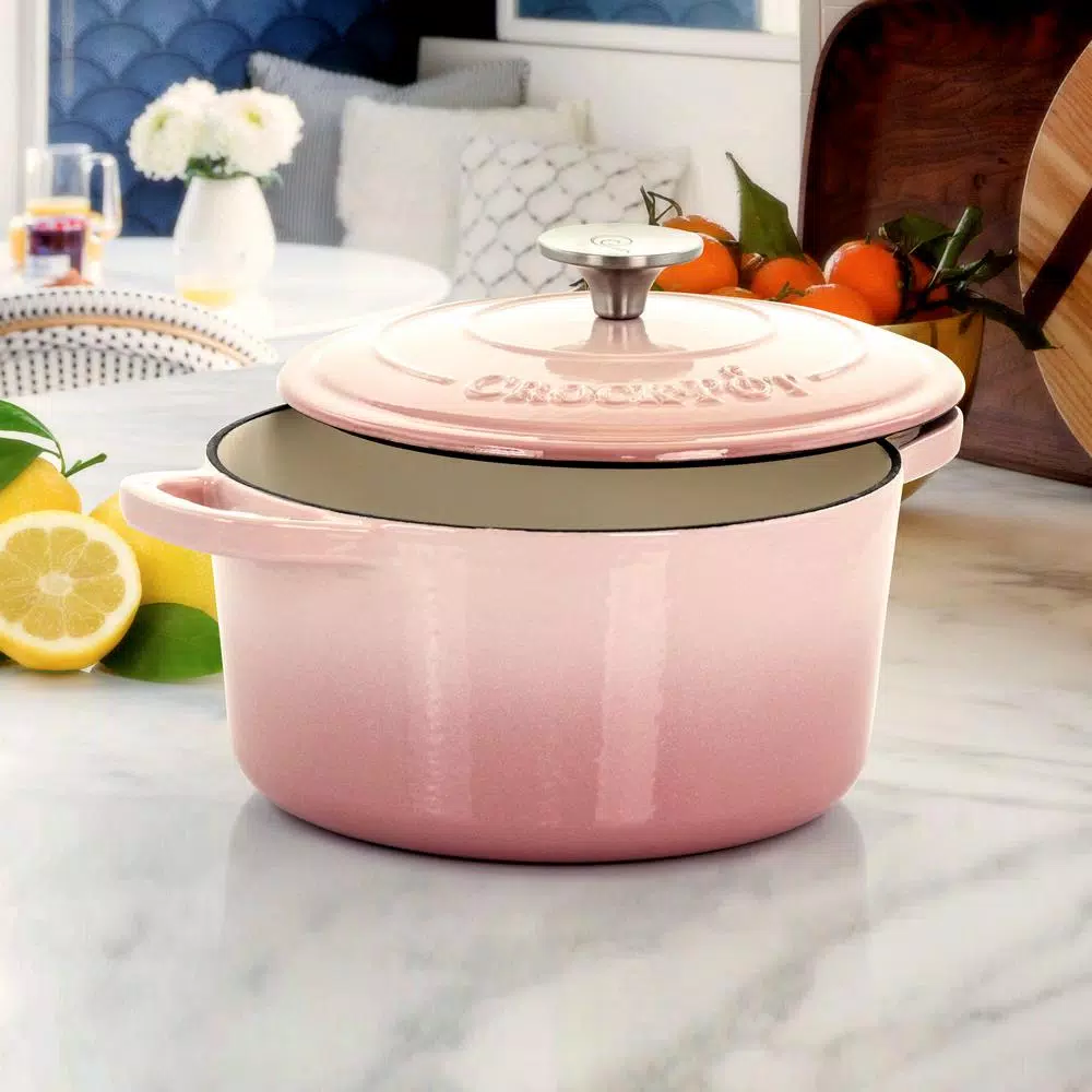 Crock-Pot Artisan 3 Qt. Round Enameled Cast Iron Dutch Oven with Lid, Blush Pink
