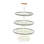 LITTON LANE Rustic Reflections 3-Tier Metal Pedestal Tray, Distressed White with Black Accents thumbnail 2