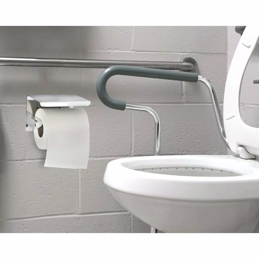 Alpine Industries Single Post Toilet Paper Holder with Storage Shelf, Chrome Finish