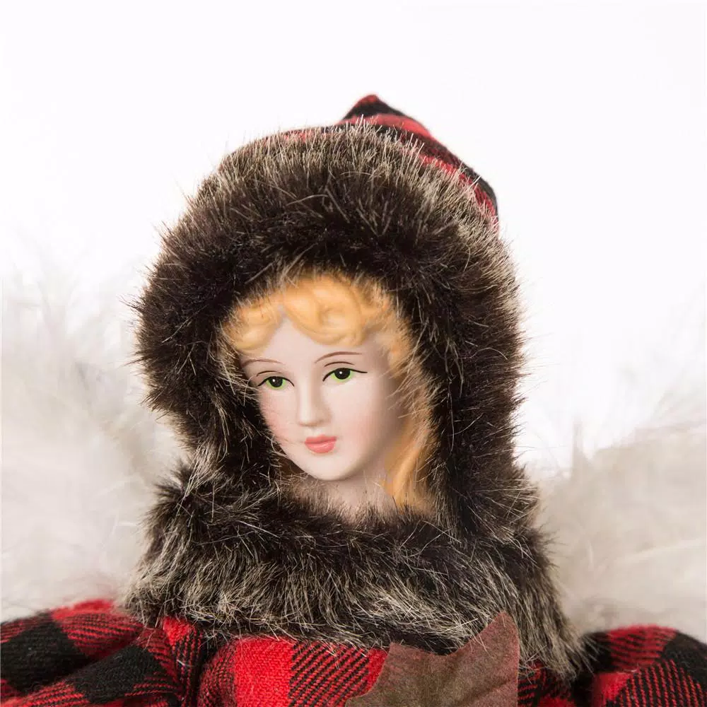 Glitzhome 12 in. Plaid Angel Christmas Tree Topper Figurine Decoration