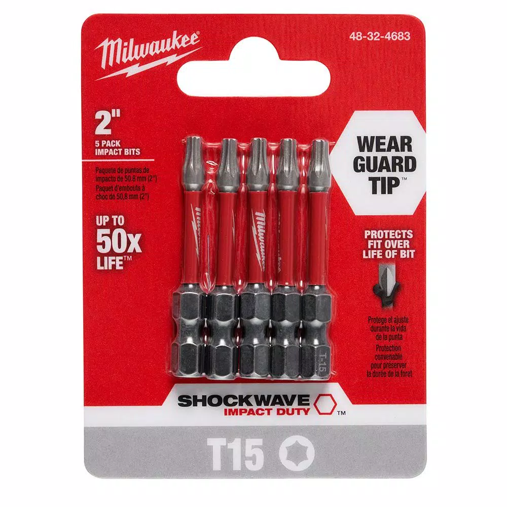 Milwaukee SHOCKWAVE Torx #15 2 in. Impact Duty Steel Screwdriver Bits, 5-Pack