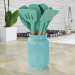 MegaChef 9-Piece Mint Green Silicone and Wood Kitchen Utensil Set with Ceramic Holder thumbnail 6