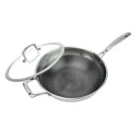 MasterPan 11 in. 3-Ply Stainless Steel Non-Stick Wok with Glass Lid thumbnail 1