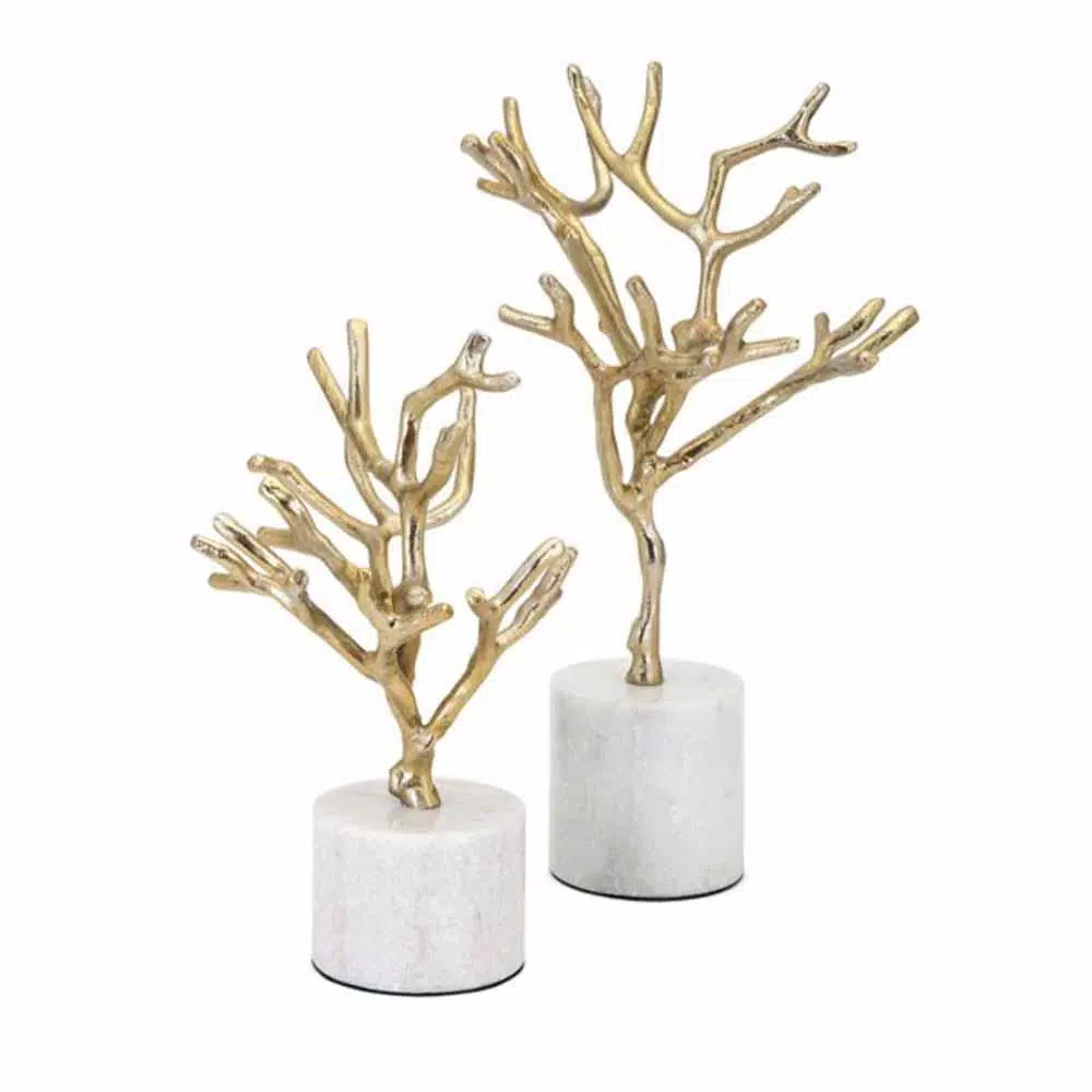 IMAX Concepts Eclipse Gold Tree Statuary on Marble Base, Set of 2