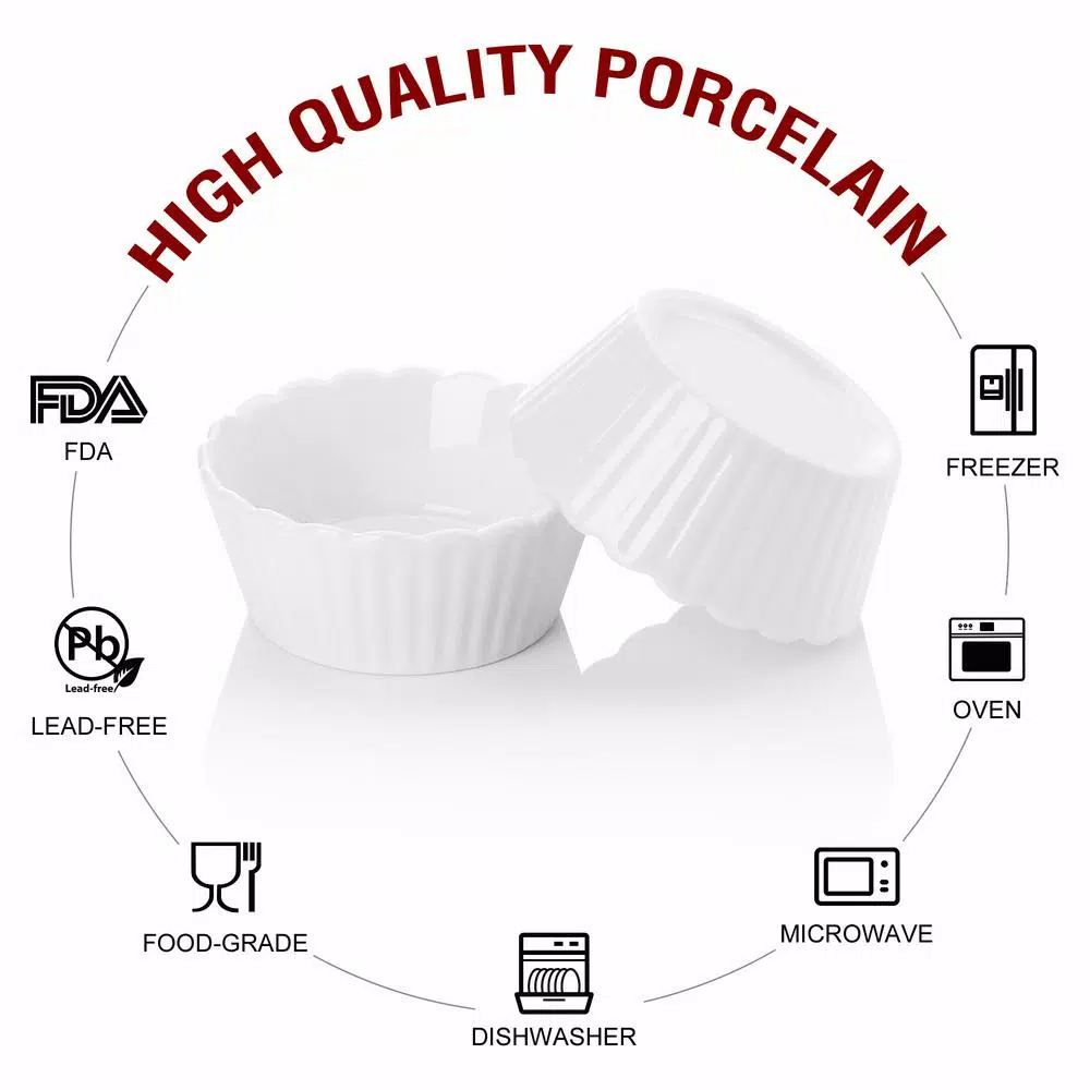 MALACASA White Porcelain Ramekins Set of 16, 2.75 in. Ceramic Souffle Dishes and Serving Bowls