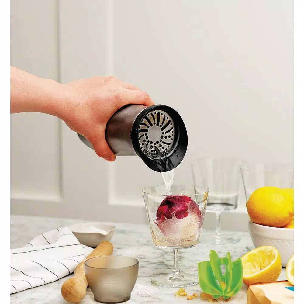 Tovolo Stainless Steel Cocktail Shaker with Built-in Reamer and Jigger Cap, 24 oz