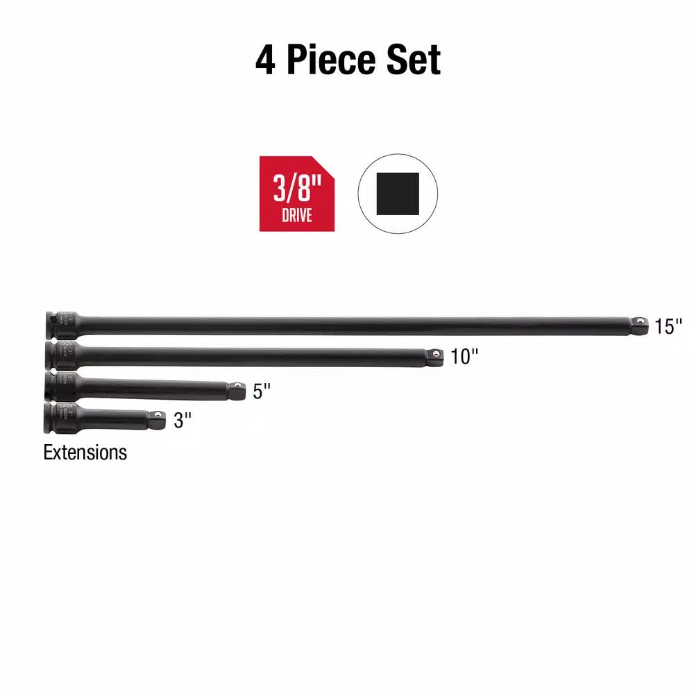 SUNEX TOOLS Sunex 3504 3/8 in. Wobble Drive Impact Extension Socket Set, 4-Piece