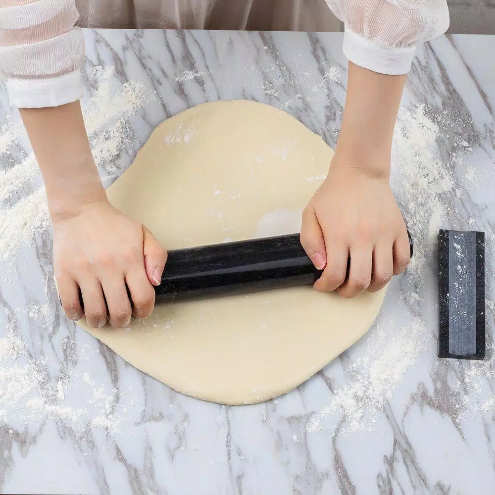 Fox Run 12 in. Black Marble Tapered French Rolling Pin with Base