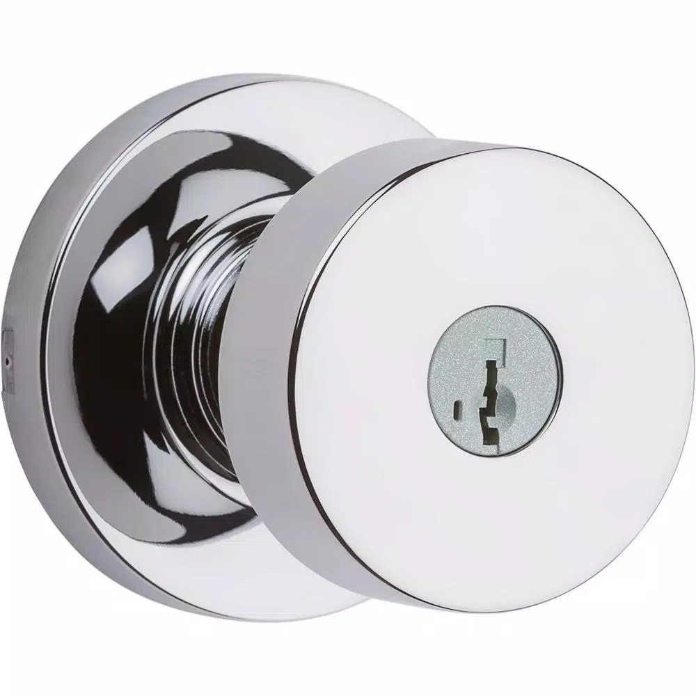 Kwikset Pismo Polished Chrome Round Exterior Entry Door Knob with SmartKey Security