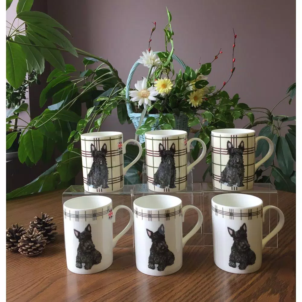 Unbranded Roy Kirkham Lucy Mug Set of 6 - Scottie Dog Fine Bone China Ceramic Mugs, 320ml