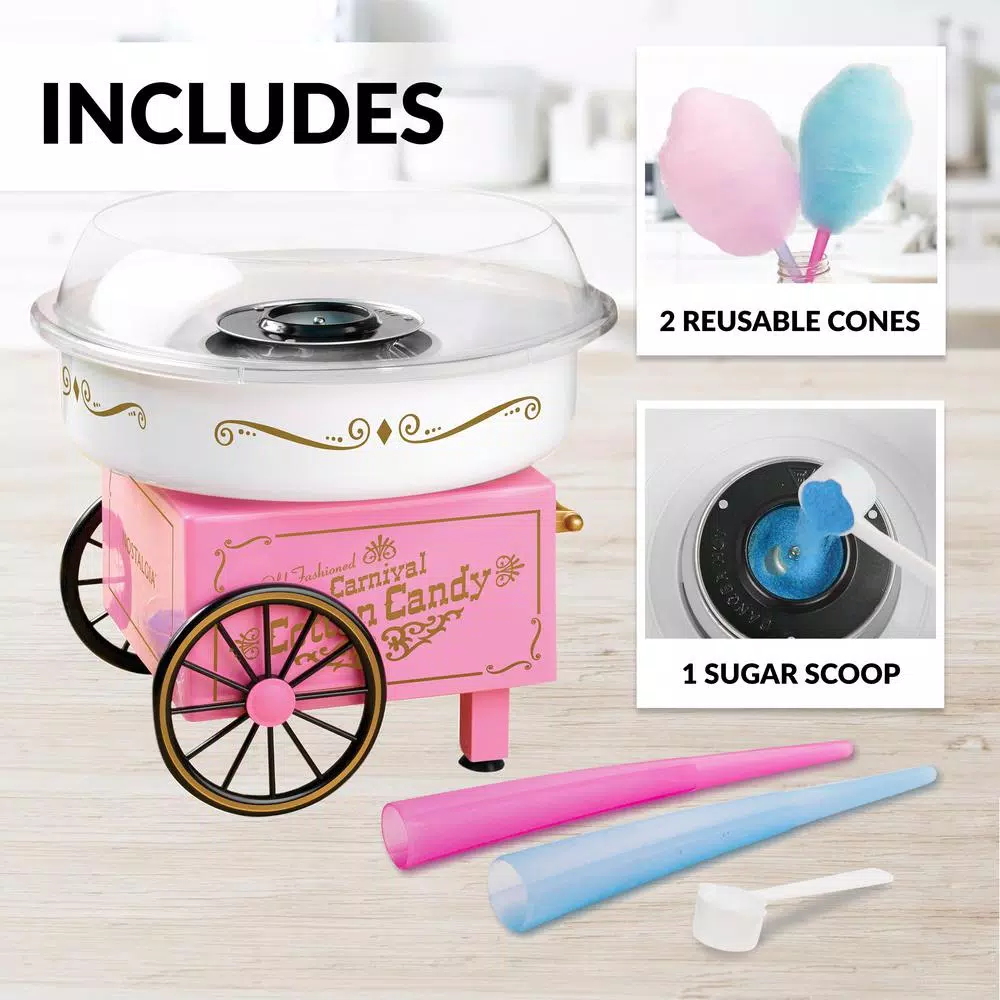 Nostalgia 450W Pink Cotton Candy Maker, Vintage Carnival Style Tabletop Machine