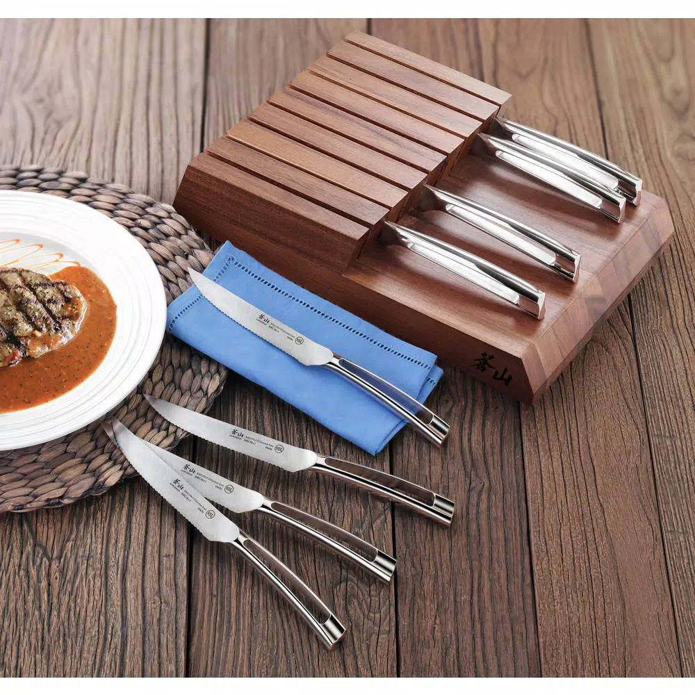 Cangshan N1 Series 5 in. Steak Knife Set with Acacia Wood Block, 9-Piece Set