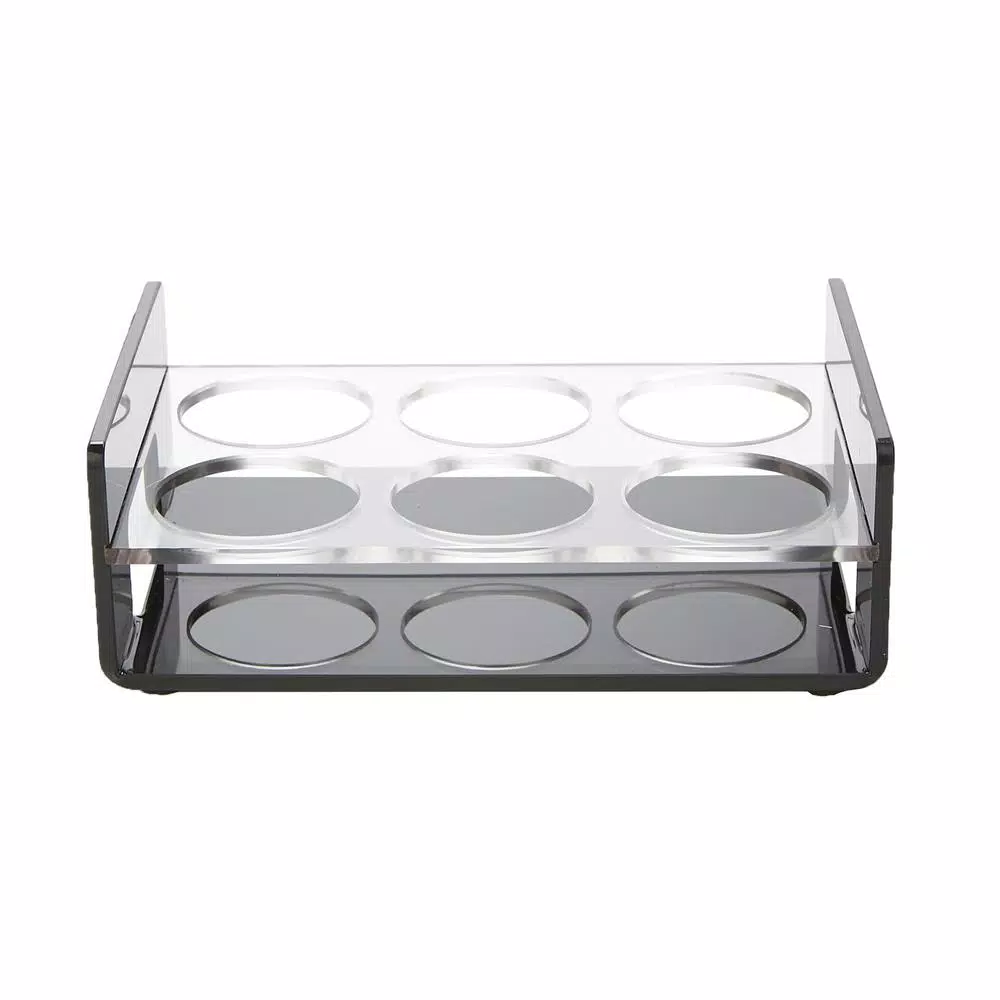 Mind Reader Black Acrylic 6-Slot Cup Holder Serving Tray with Cutout Handles