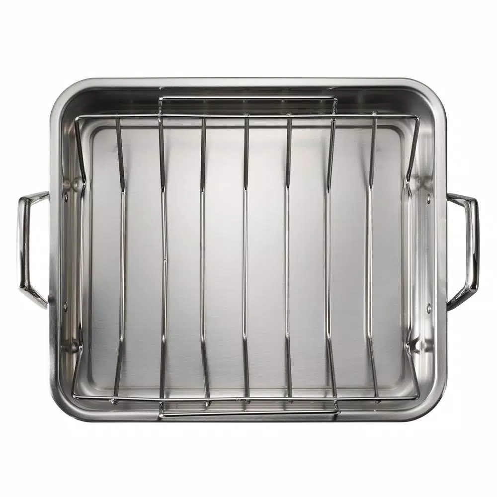 Tramontina Gourmet Prima 9.5 Qt. Stainless Steel Roasting Pan with Basting Grill and V-Rack