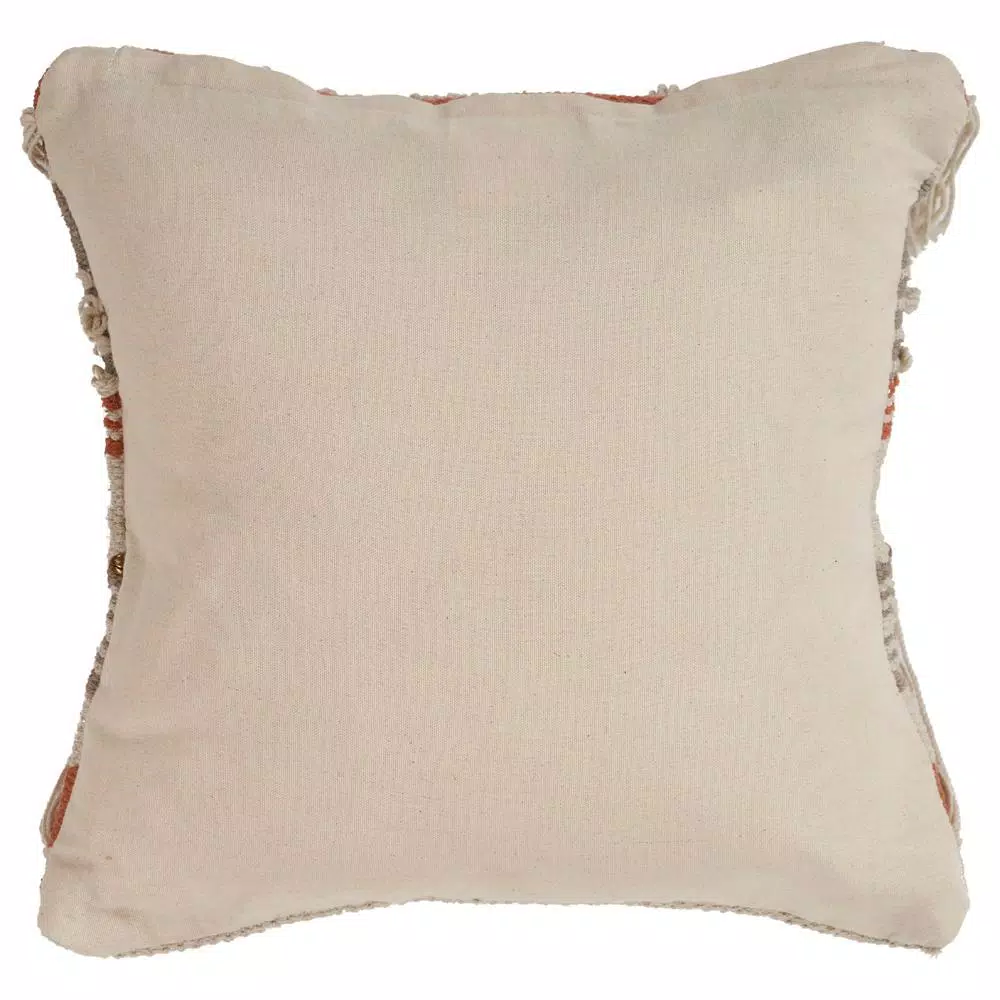 LR Resources Chic Beige Striped Fringe Throw Pillow - 18 x 18 in. Cotton Cover Hypoallergenic Polyester Fill