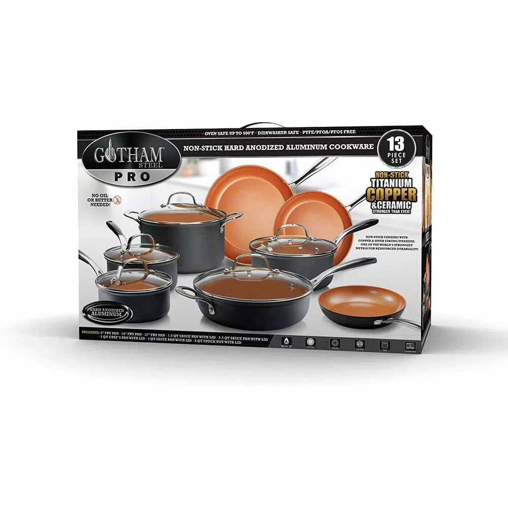 Gotham Steel Pro 13-Piece Hard Anodized Aluminum Ti-Ceramic Nonstick Cookware Set