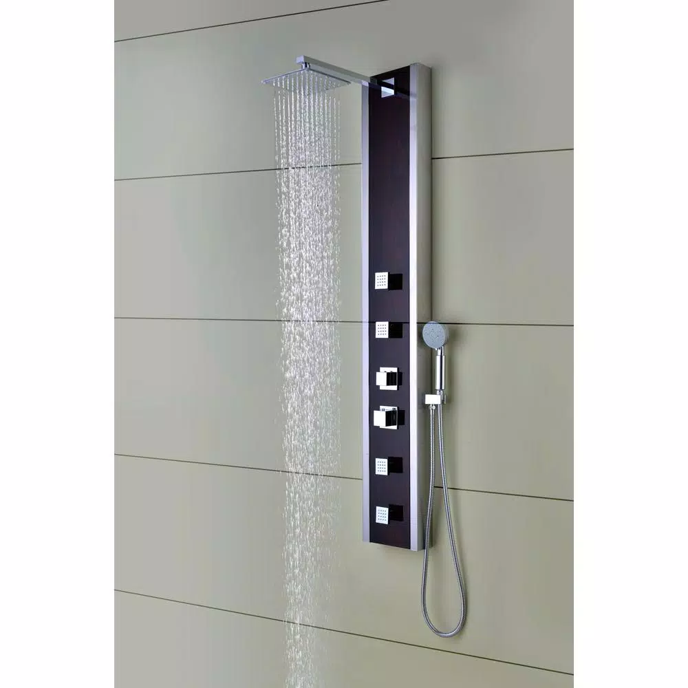 ANZZI 57 in. Monsoon Full Body Shower Panel System with Mahogany Deco-Glass & Chrome Trim