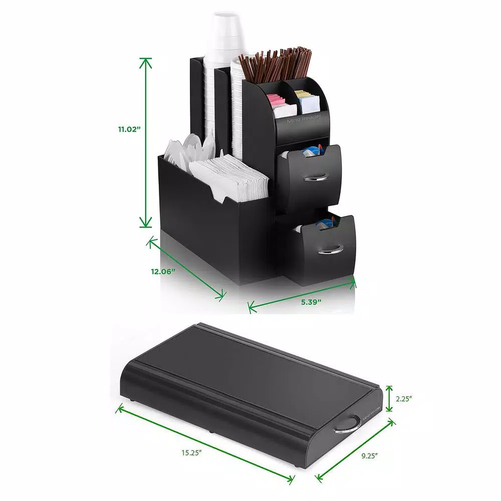 Mind Reader 2-Piece Coffee Condiment Organizer Set with 50-Pod Capacity Storage Drawer, Black