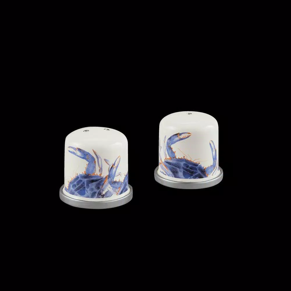 Golden Rabbit Blue Crab Enamelware Salt and Pepper Shakers, Set of 2
