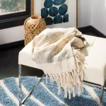 Safavieh Voleta White and Gold Striped Cotton Throw Blanket with Fringe thumbnail 1