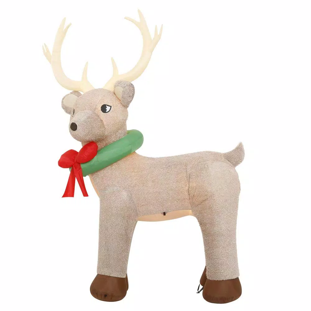 Home Accents Holiday 11 ft. Pre-Lit Giant Airblown Inflatable Fuzzy Reindeer with LED Lights